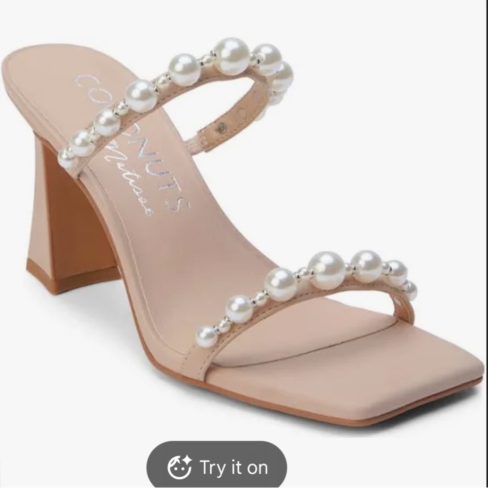 Pearl heels Coconuts Bobbie Nude bridal shoes sandals new - Picture 2 of 9